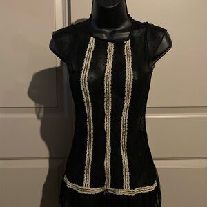 MCM Black Sheer Lace Top with Cream Trim